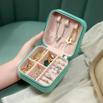 Mini Portable Zipper Jewelry Box Storage